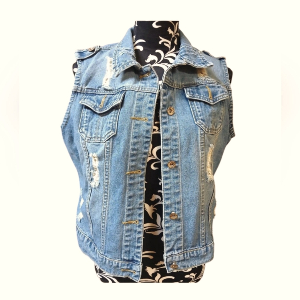 Women's Distressed Denim Vest Size Large
